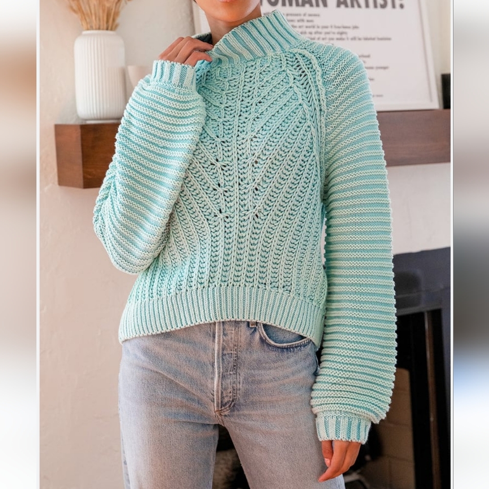 Free People Sweater Women XXS Blue Ocean Pearl Sweetheart Oversized Lagenlook